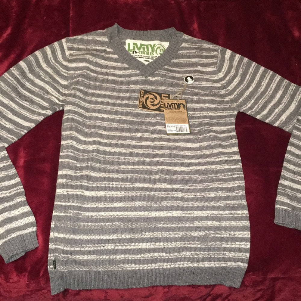 Sml sweater organic cotton/hemp gray-white striped